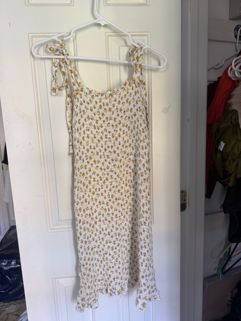Free People White Mini Dress with Yellow Floral Print